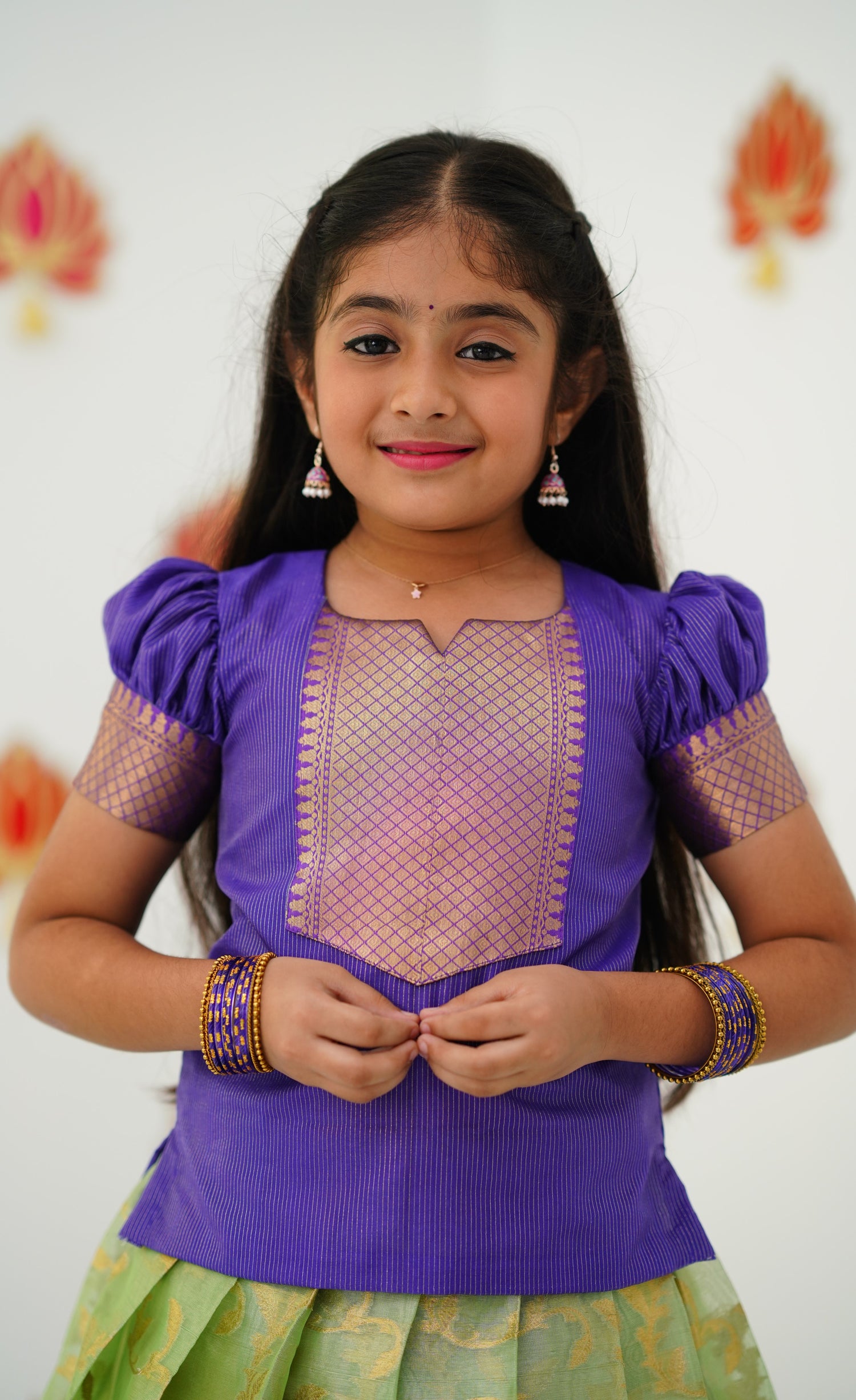 Organza Pavadai Sattai - Pastel Green and Purple