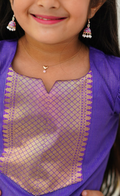 Organza Pavadai Sattai - Pastel Green and Purple