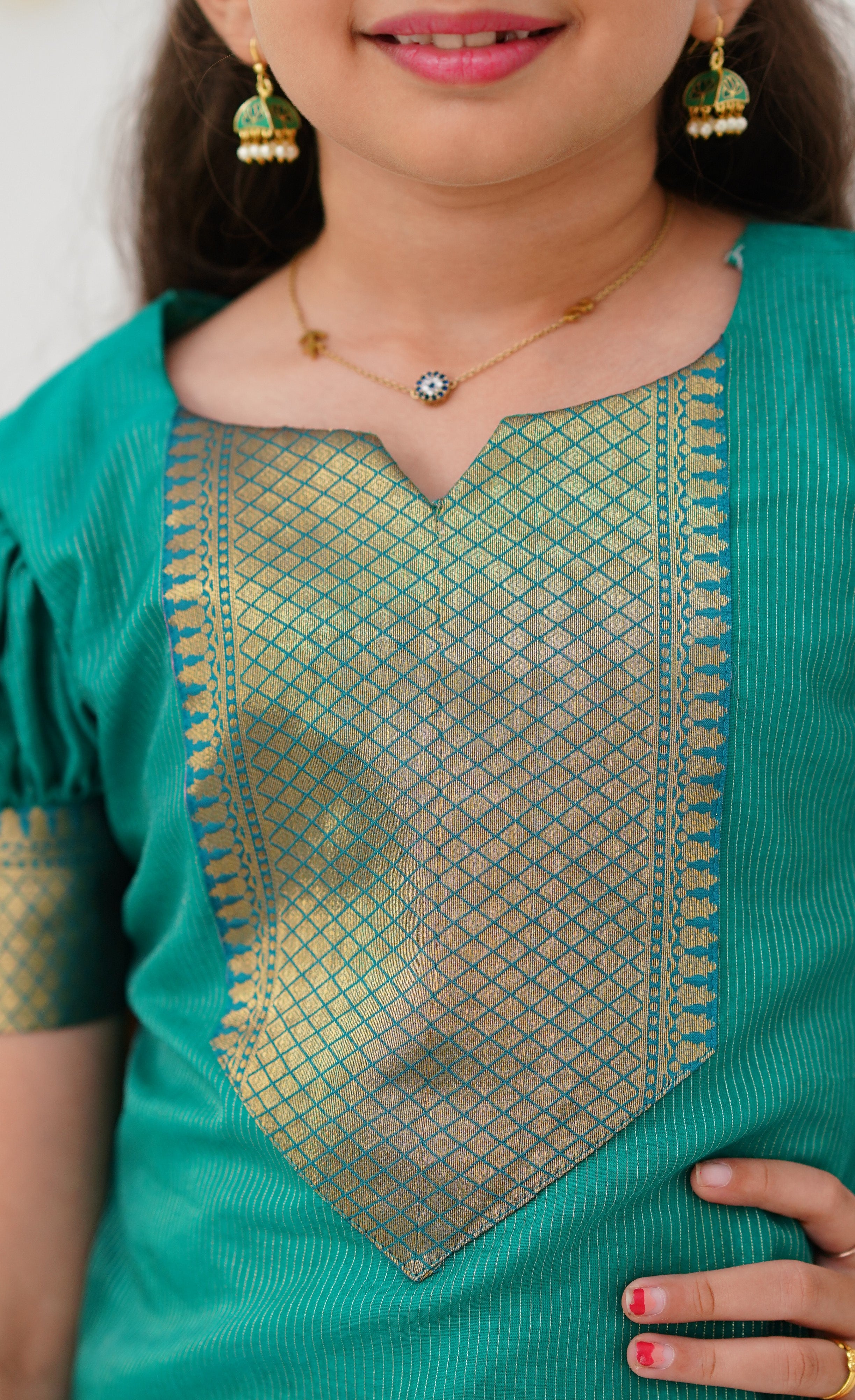 Organza Pavadai Sattai - Pink and Teal Green