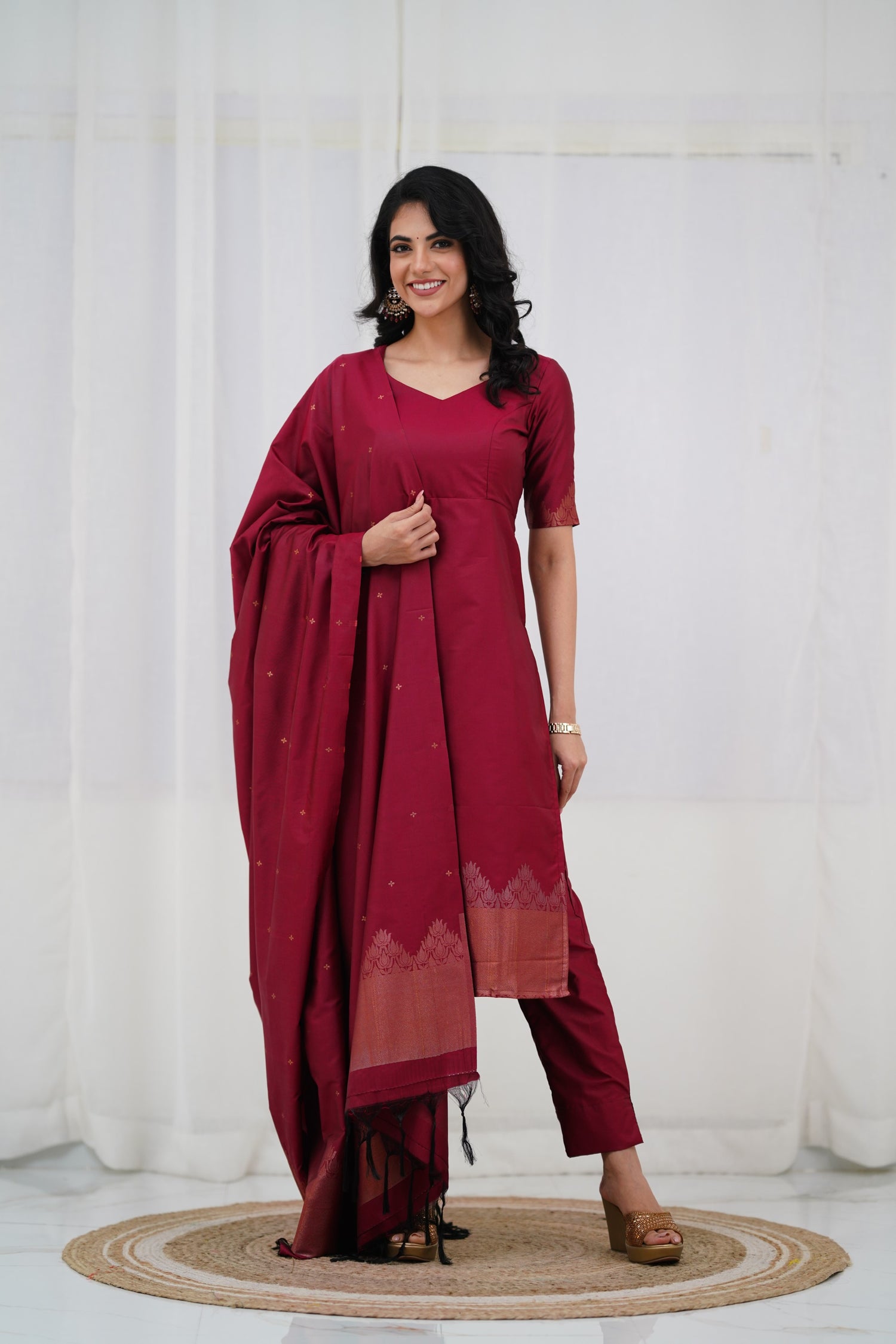 Sanvi Blended Silk Salwar - Maroon