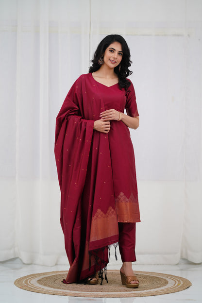 Sanvi Blended Silk Salwar - Maroon