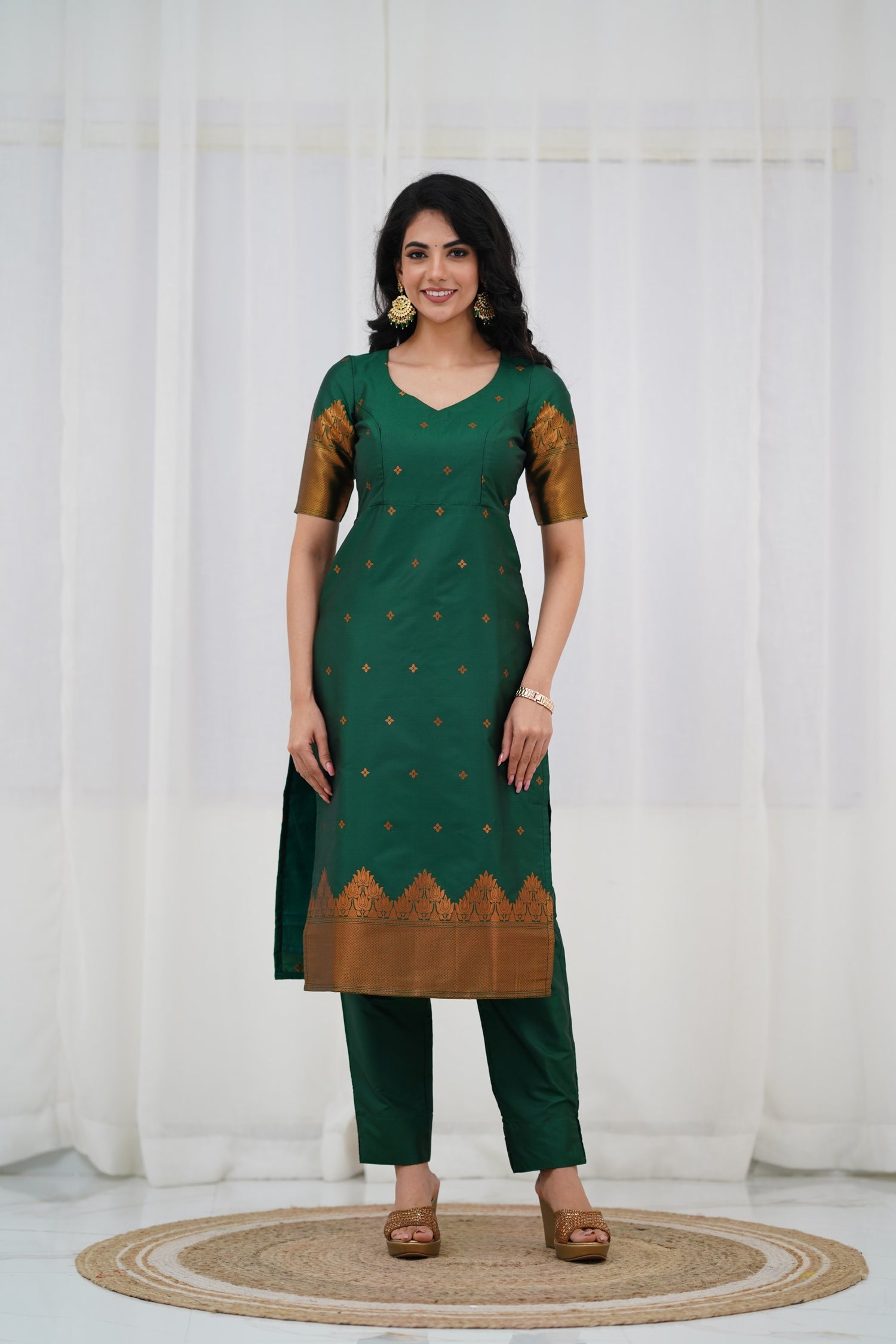 Sanvi Blended Silk Salwar - Bottle Green