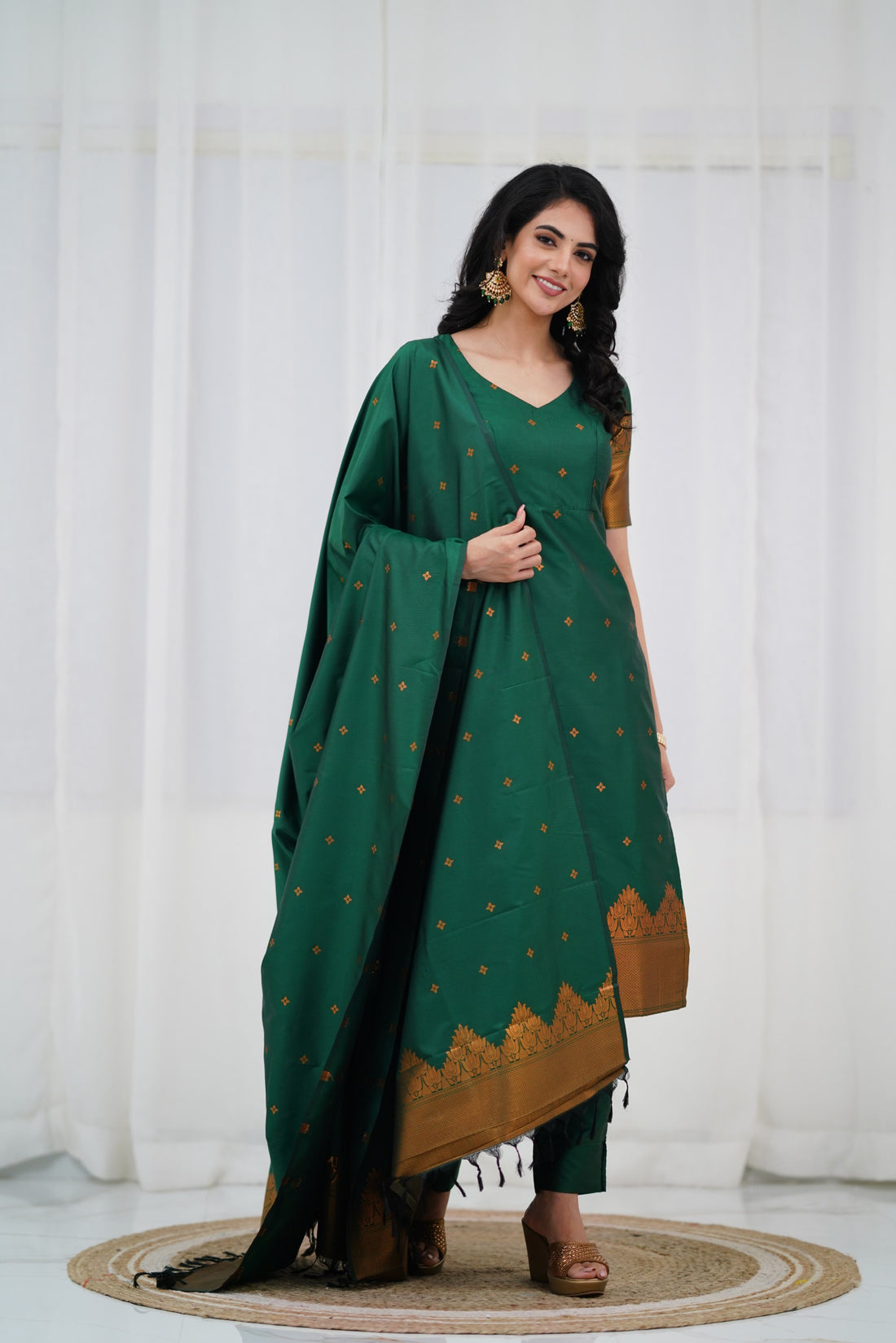 Sanvi Blended Silk Salwar - Bottle Green