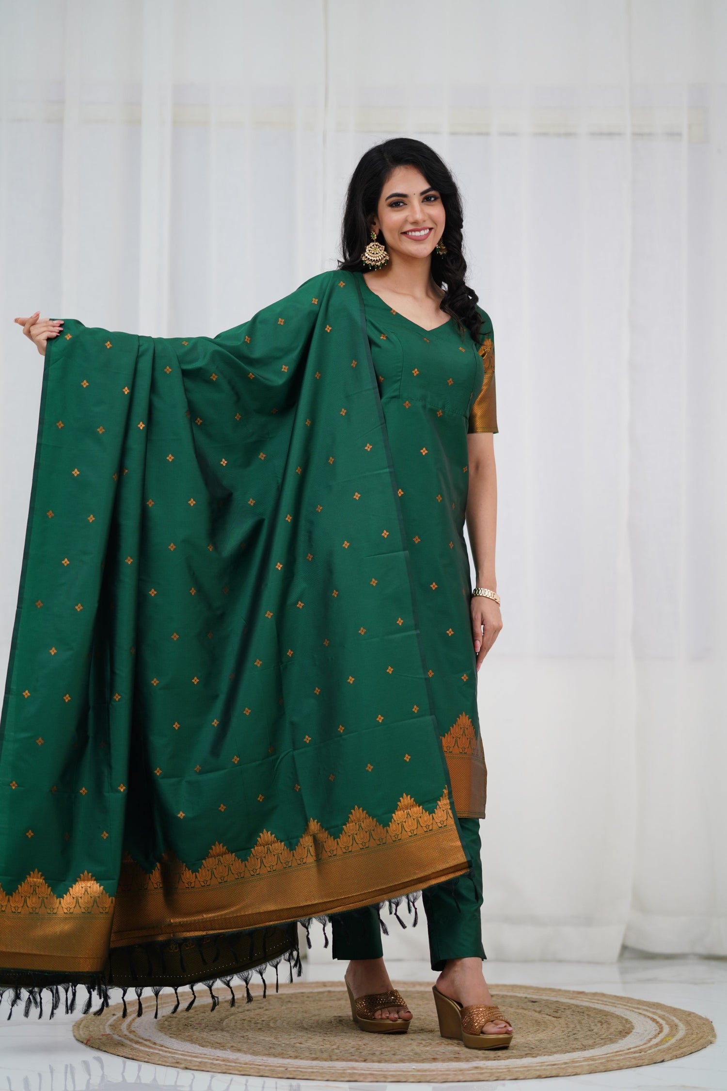 Sanvi Blended Silk Salwar - Bottle Green