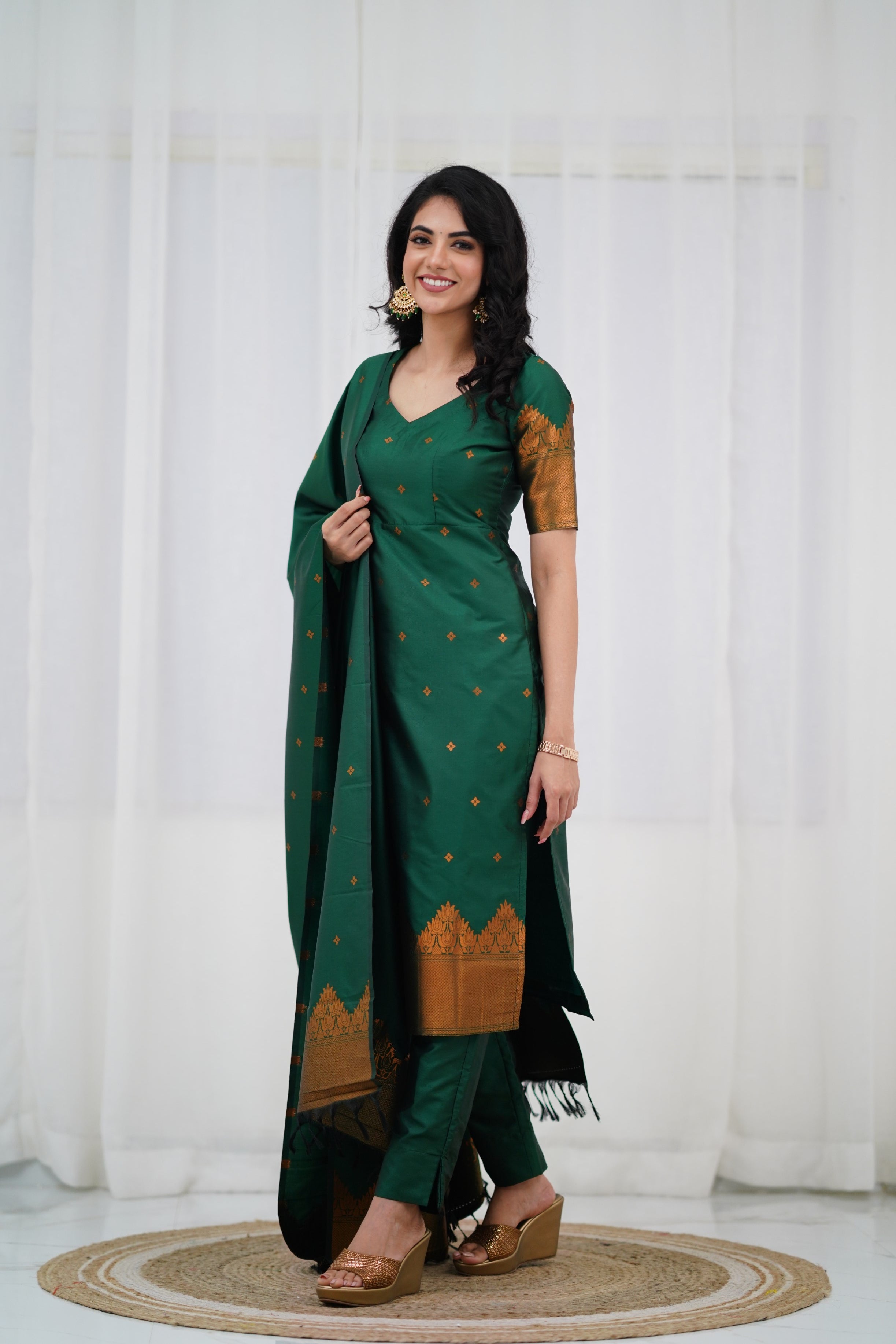 Sanvi Blended Silk Salwar - Bottle Green