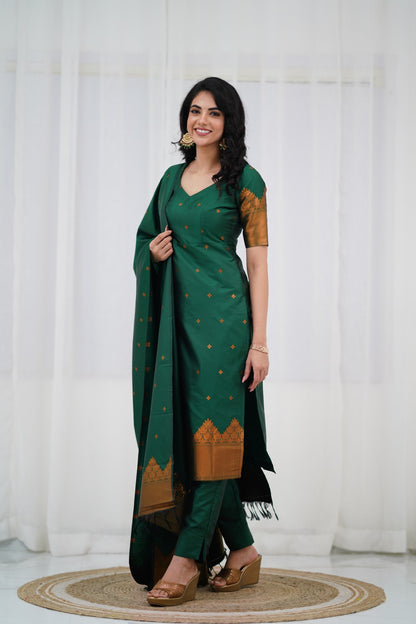 Sanvi Blended Silk Salwar - Bottle Green