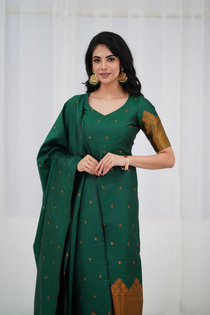 Sanvi Blended Silk Salwar - Bottle Green