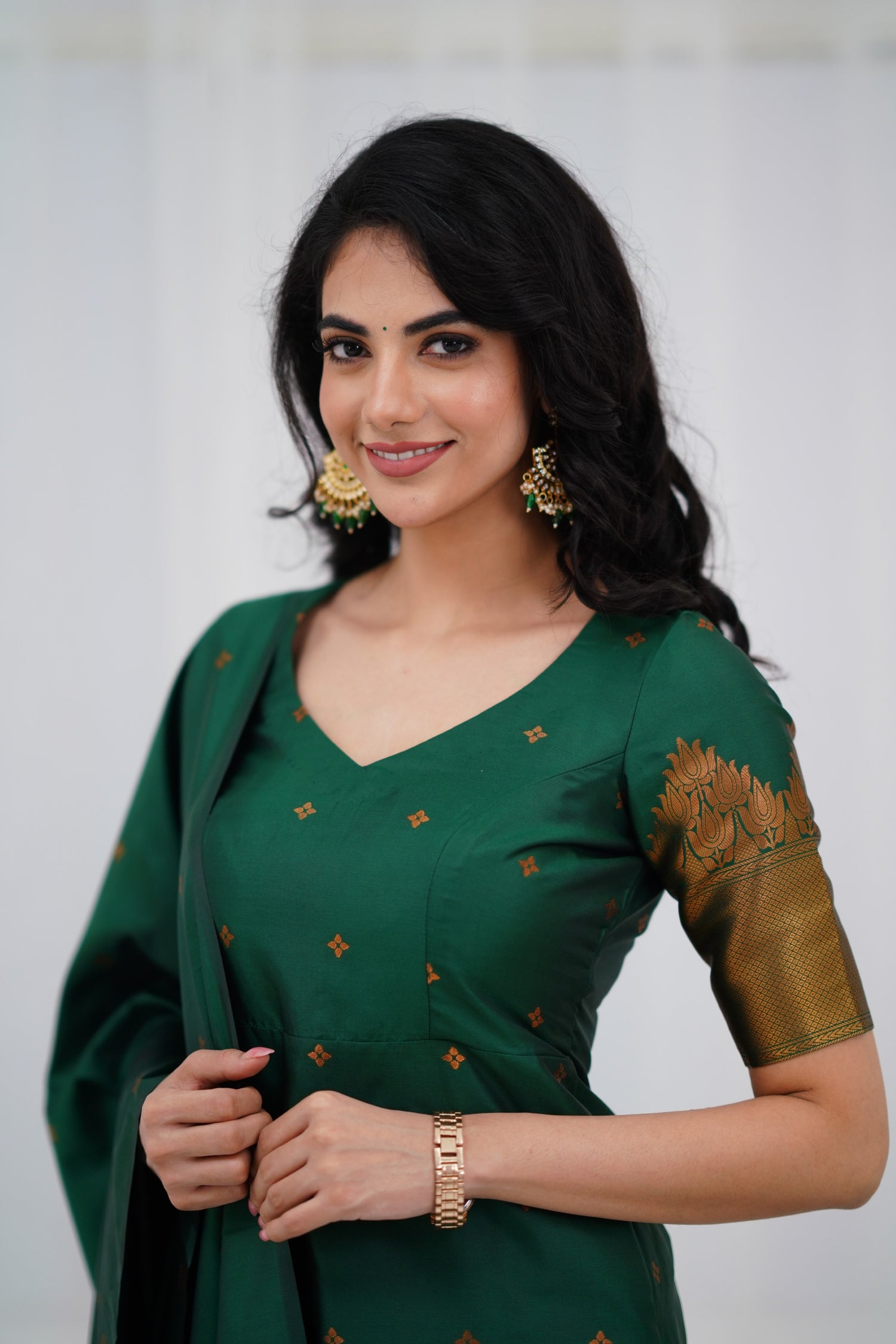 Sanvi Blended Silk Salwar - Bottle Green