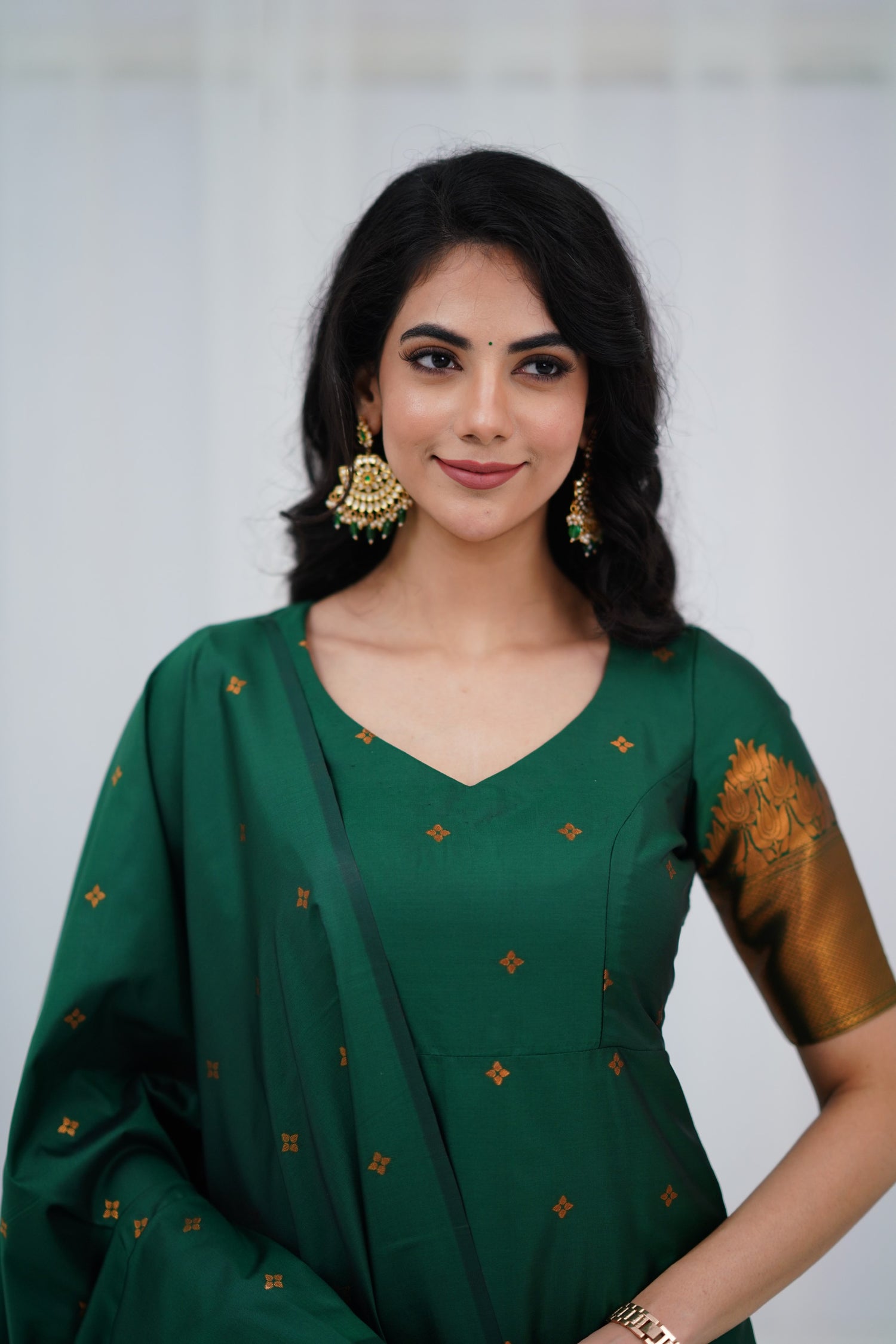 Sanvi Blended Silk Salwar - Bottle Green