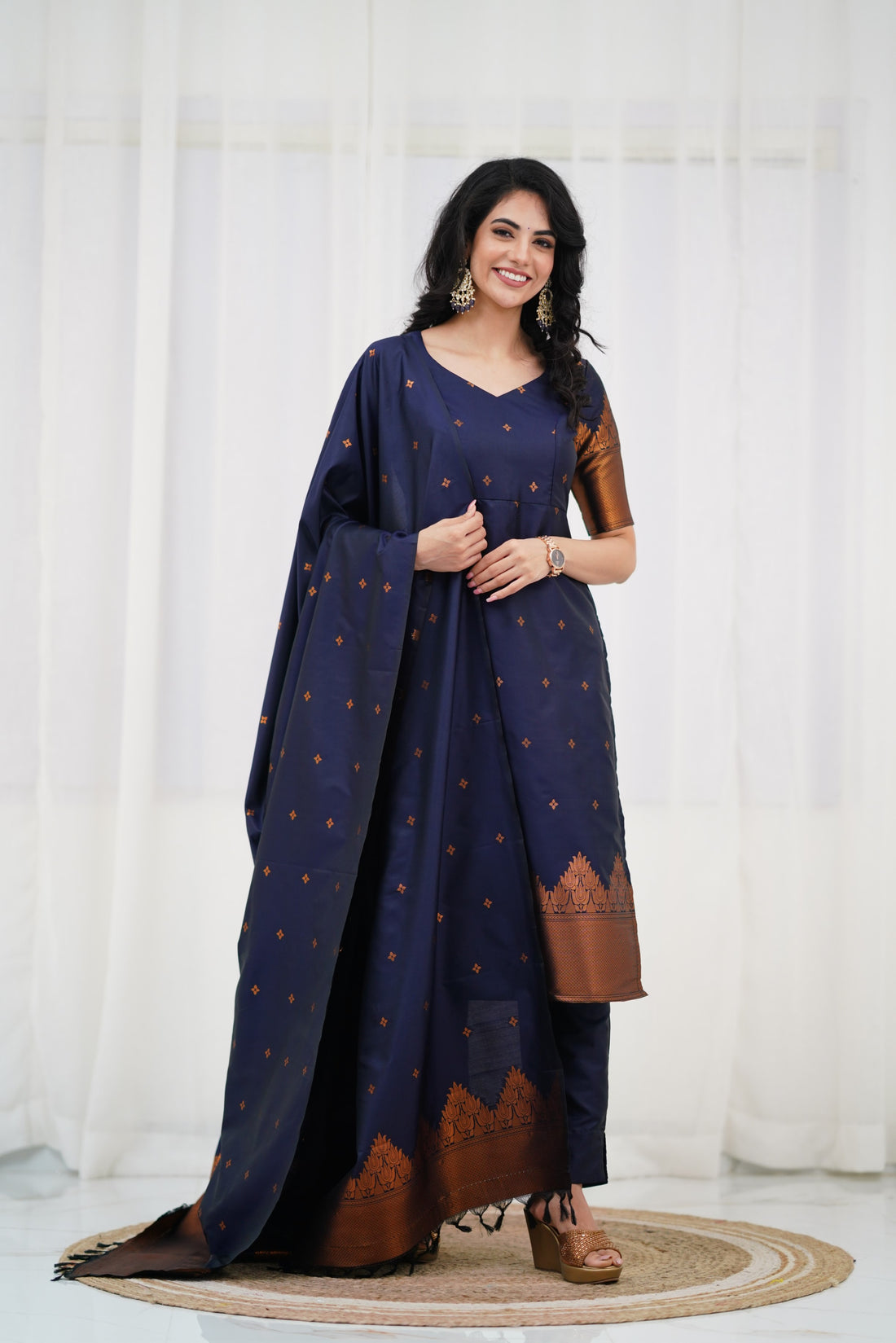 Sanvi Blended Silk Salwar - Navy Blue