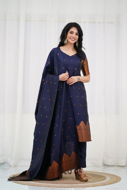 Sanvi Blended Silk Salwar - Navy Blue