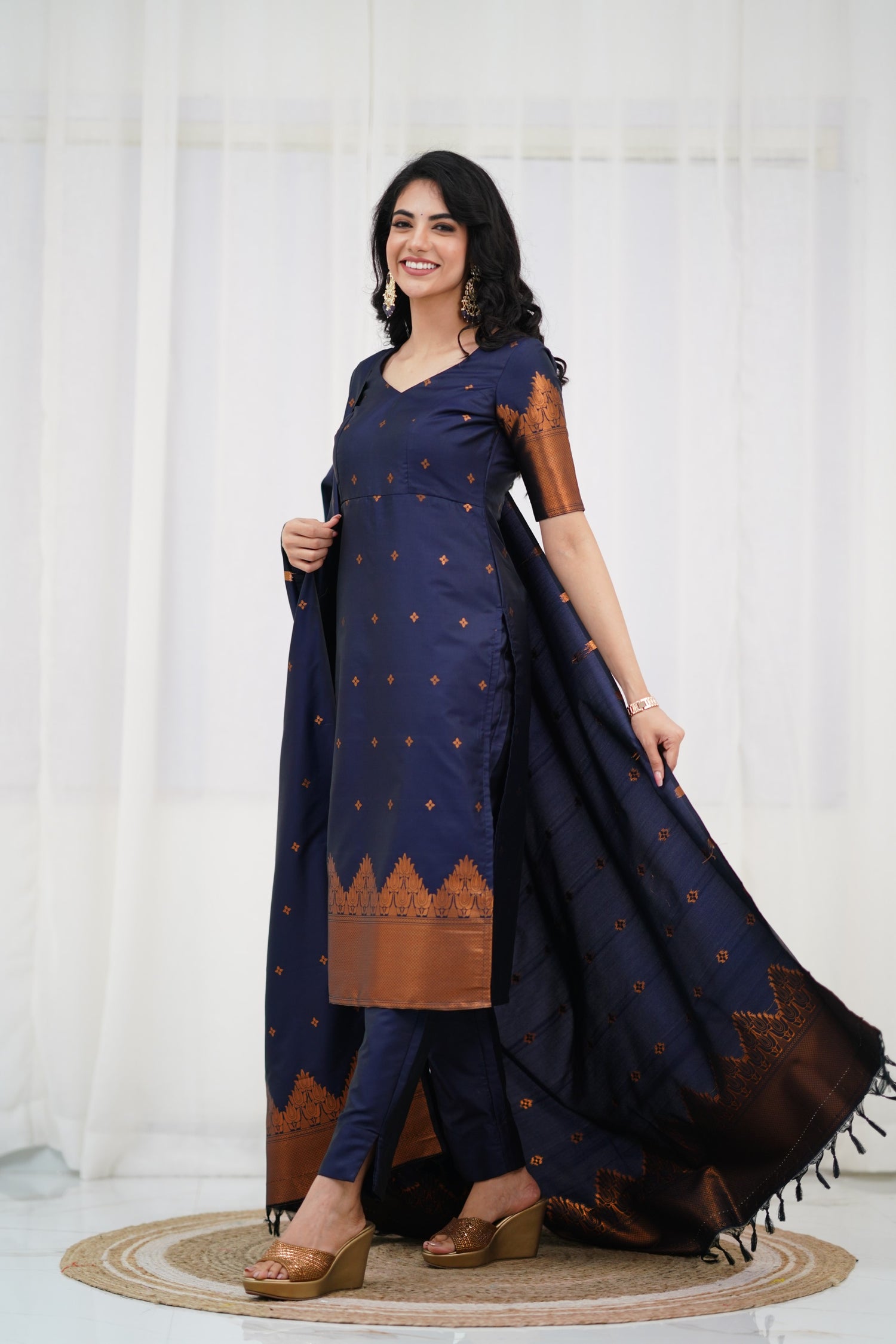 Sanvi Blended Silk Salwar - Navy Blue