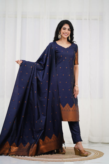 Sanvi Blended Silk Salwar - Navy Blue