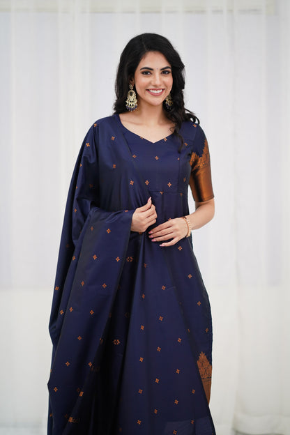 Sanvi Blended Silk Salwar - Navy Blue