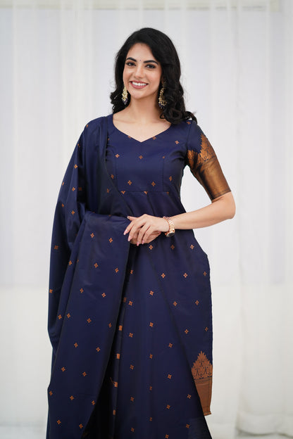 Sanvi Blended Silk Salwar - Navy Blue