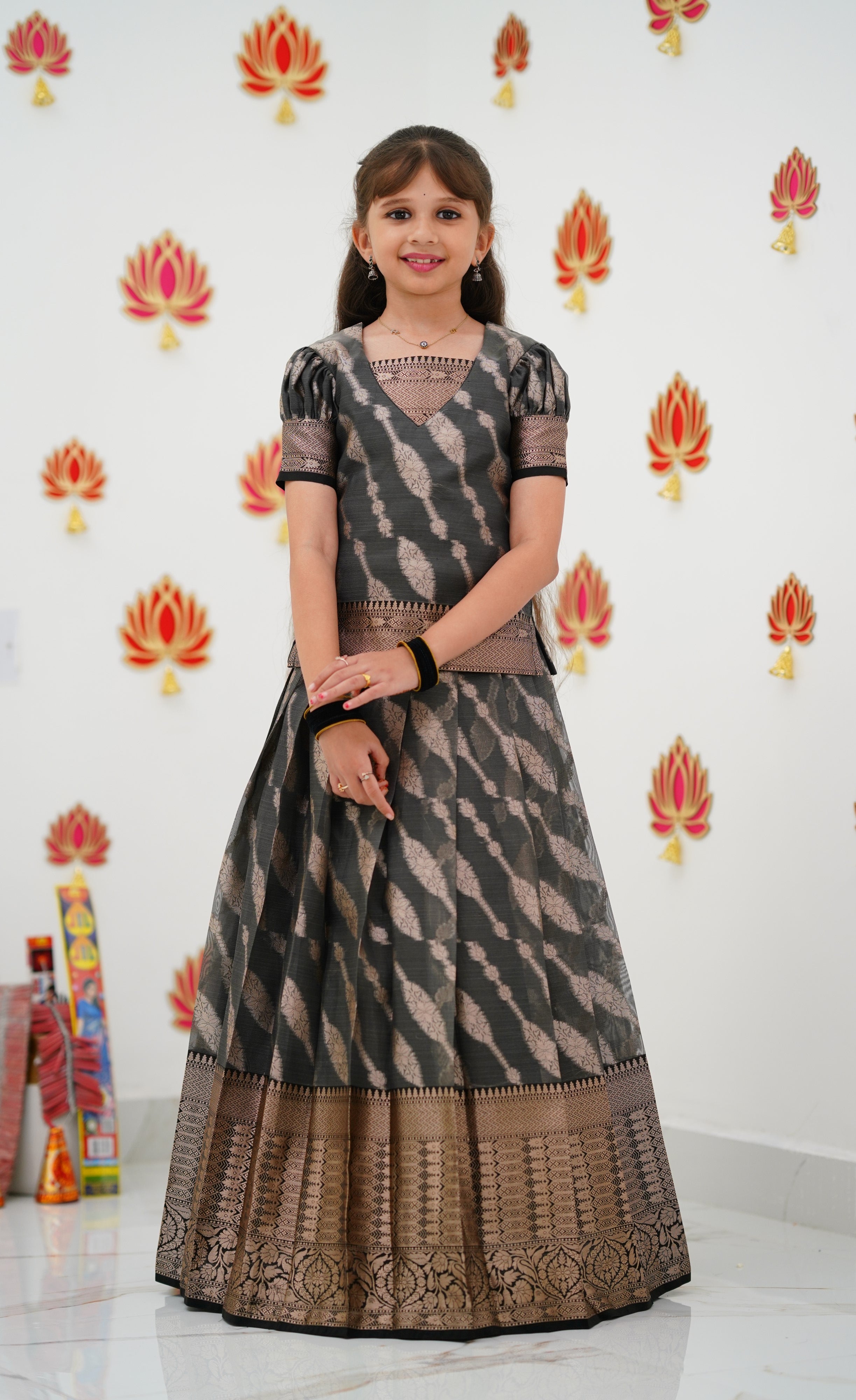 Organza Pavadai Sattai - Grey and Black