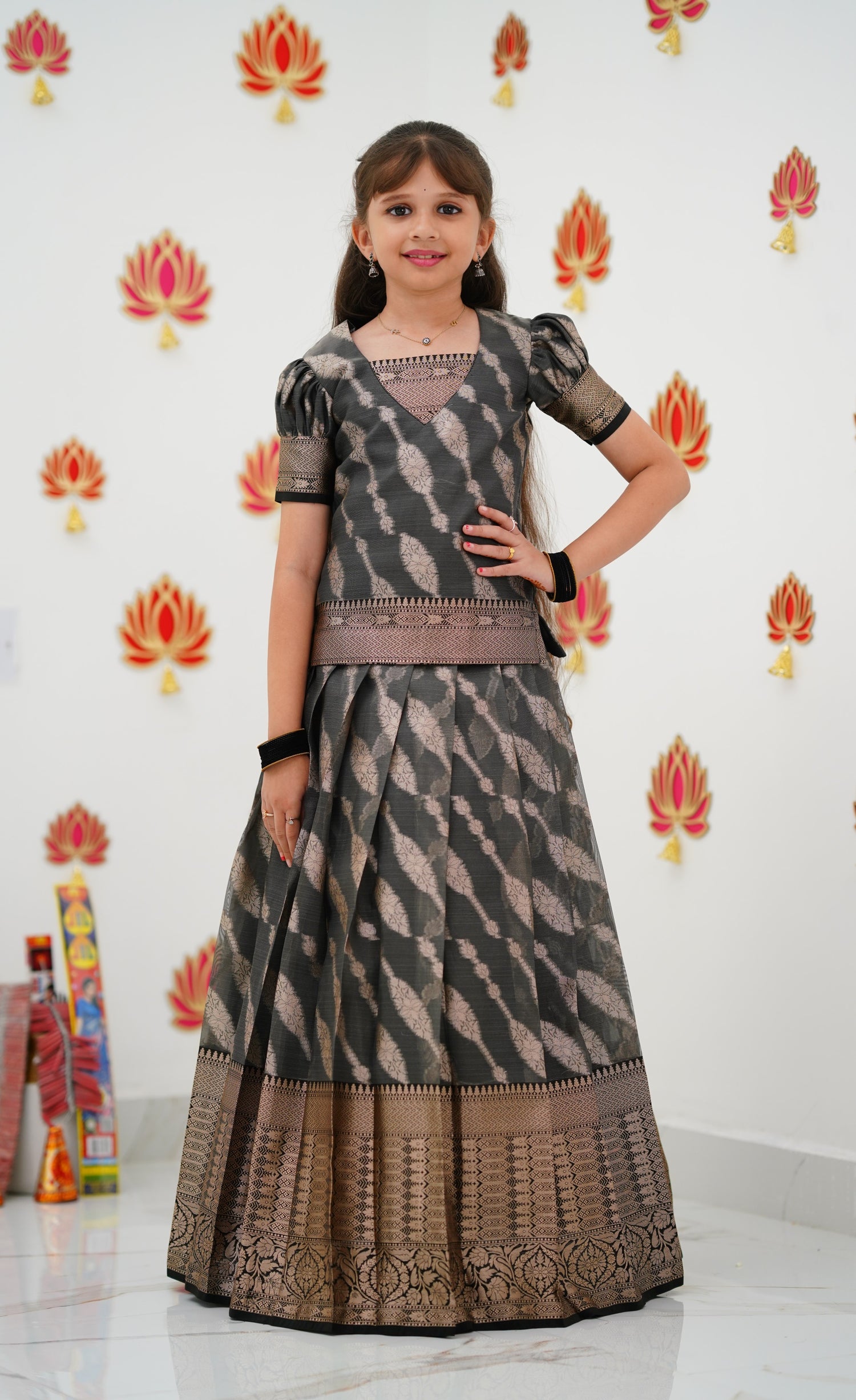 Organza Pavadai Sattai - Grey and Black