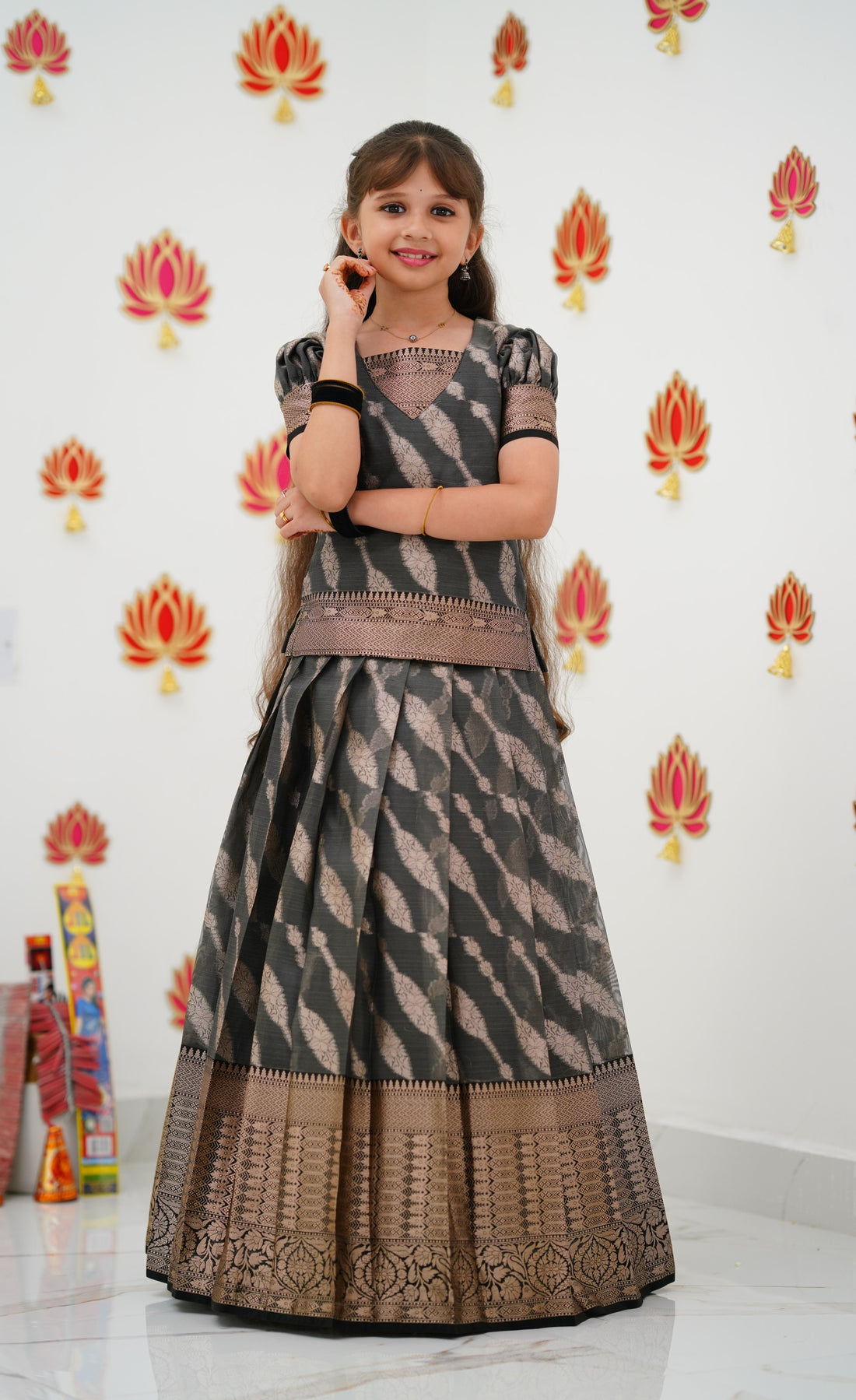 Organza Pavadai Sattai - Grey and Black