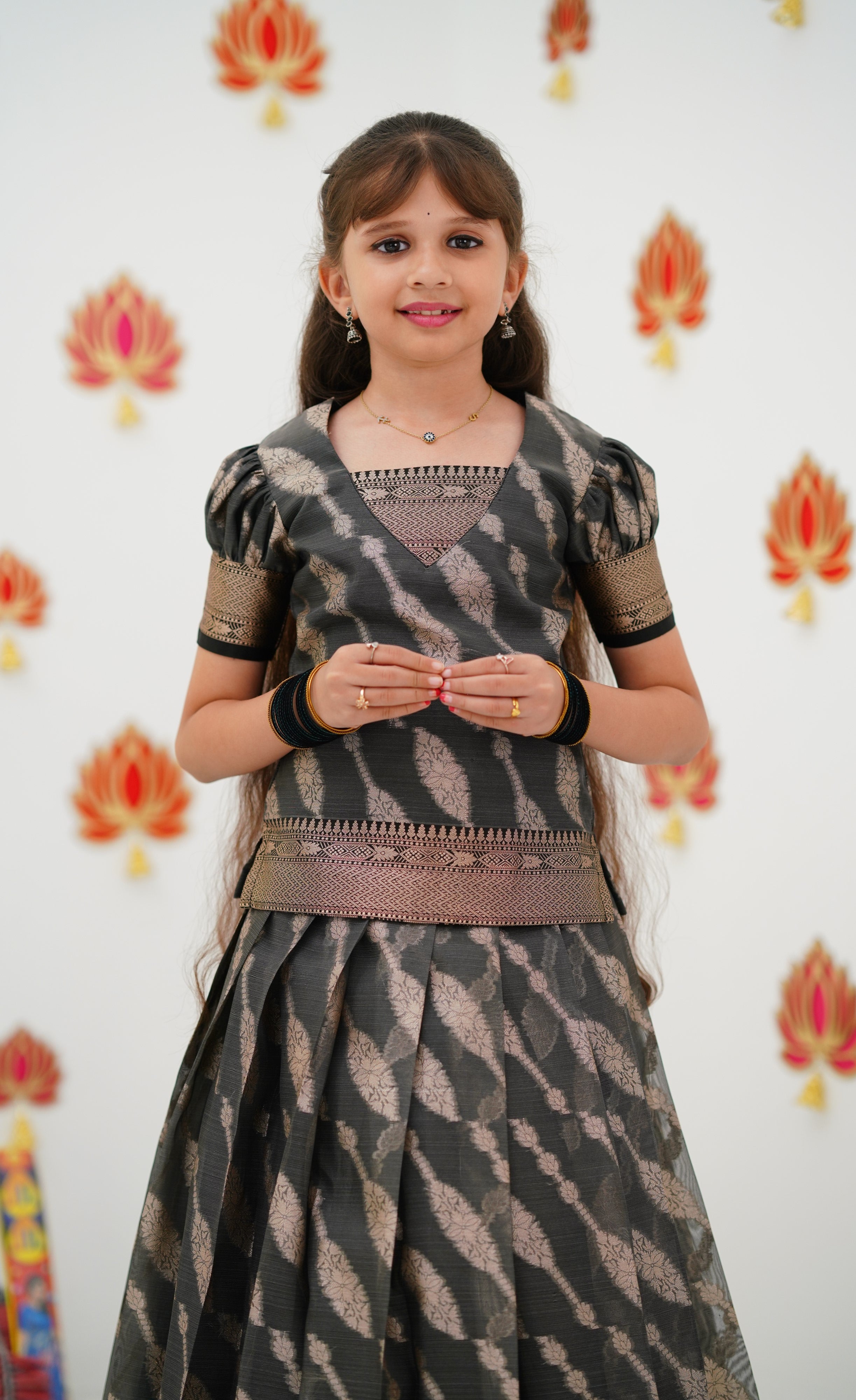 Organza Pavadai Sattai - Grey and Black