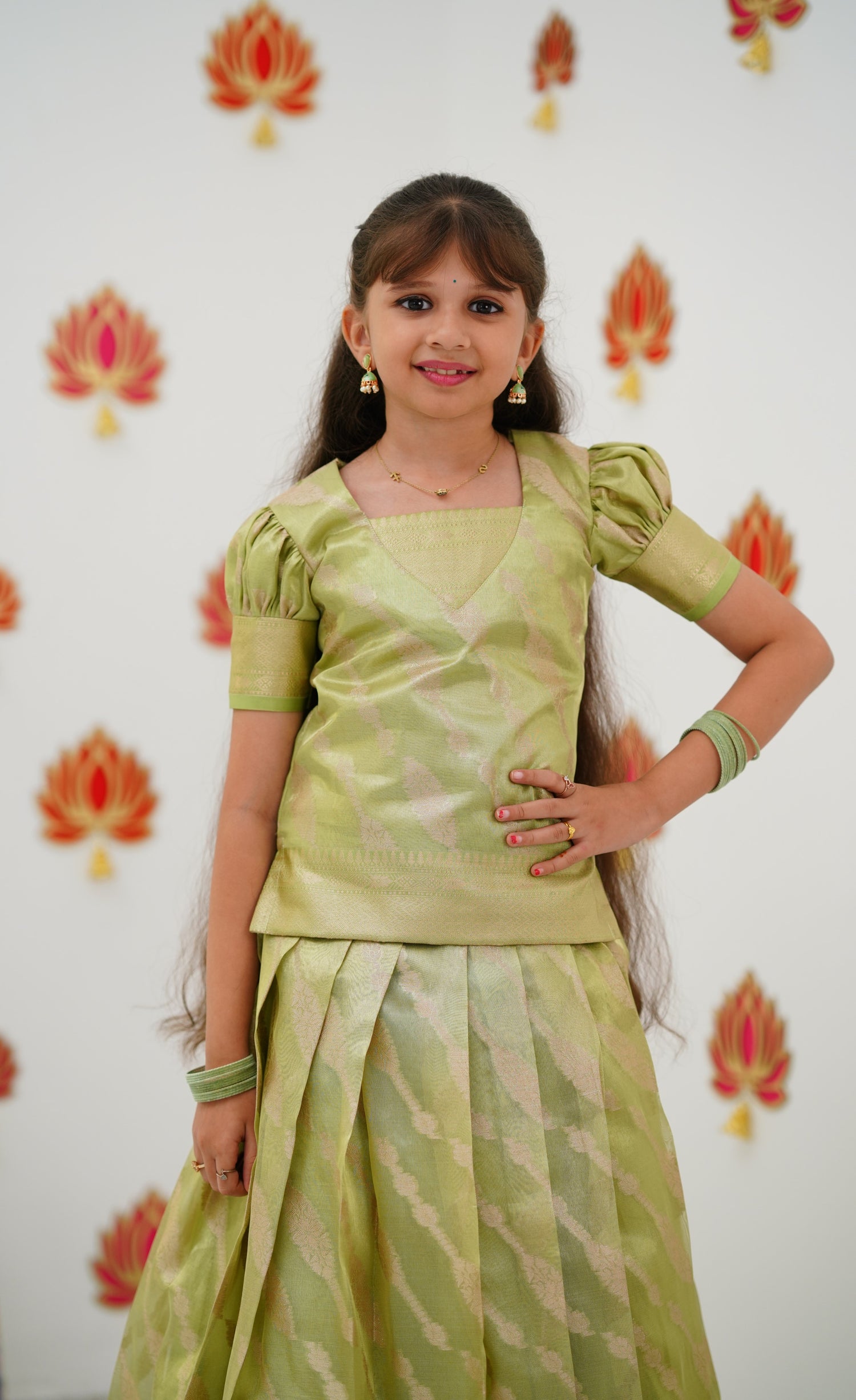 Organza Pavadai Sattai - Pastel Green and Pista Green