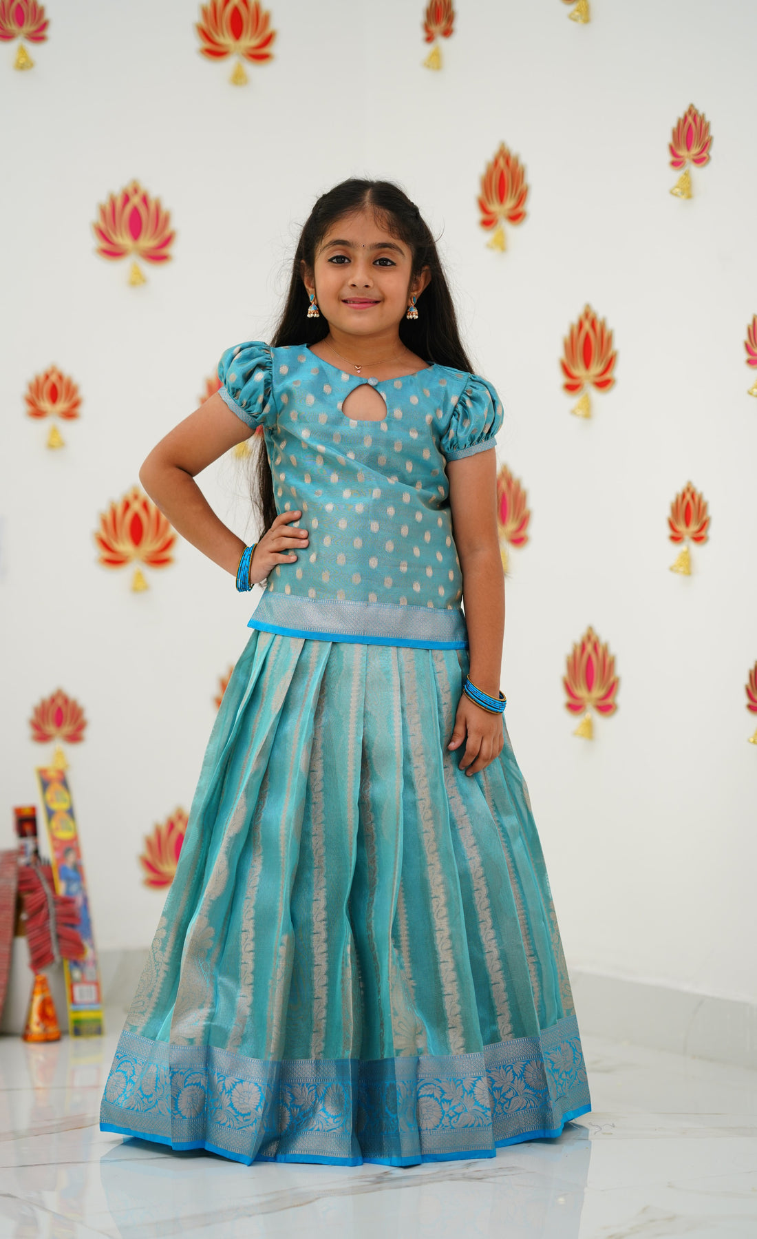 Organza Pavadai Sattai - Light Blue and Sky Blue