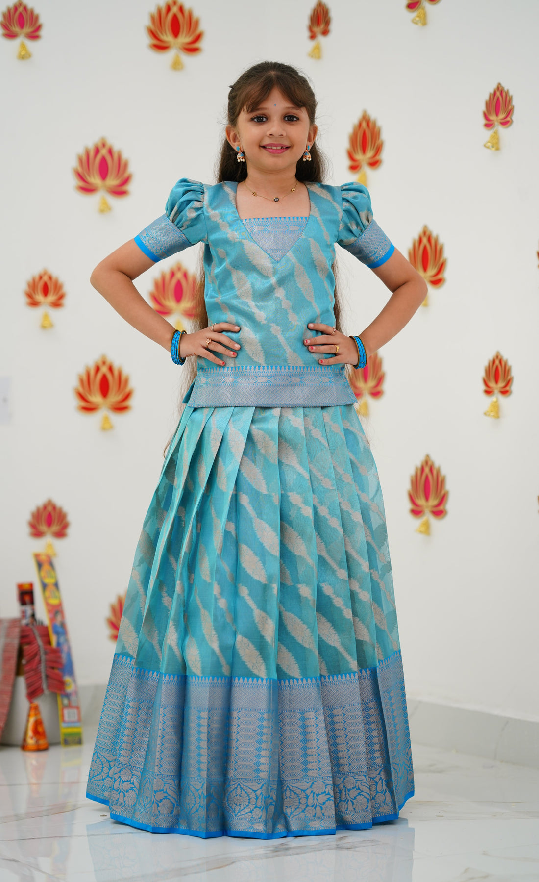 Organza Pavadai Sattai - Light Blue and Sky Blue