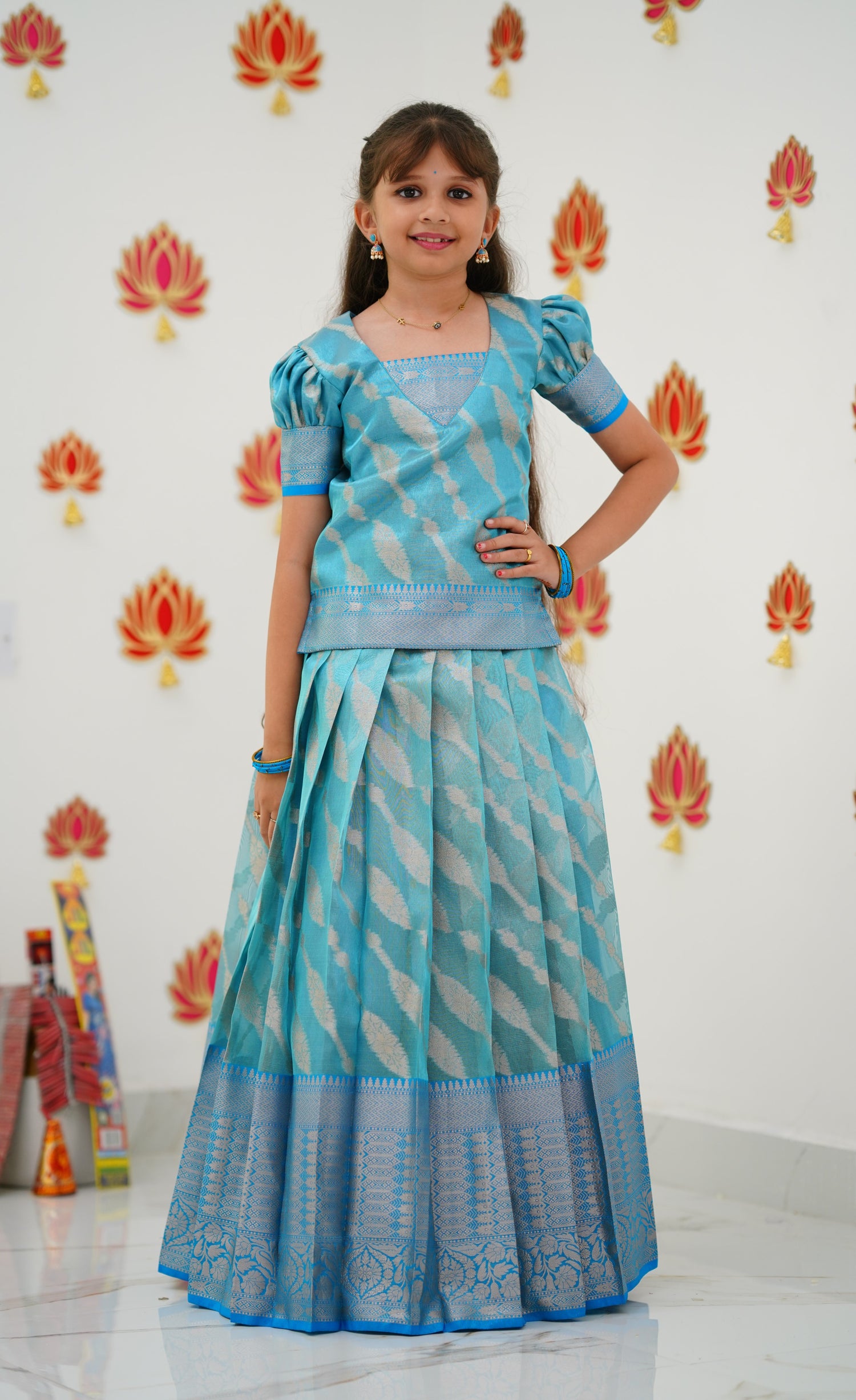 Organza Pavadai Sattai - Light Blue and Sky Blue