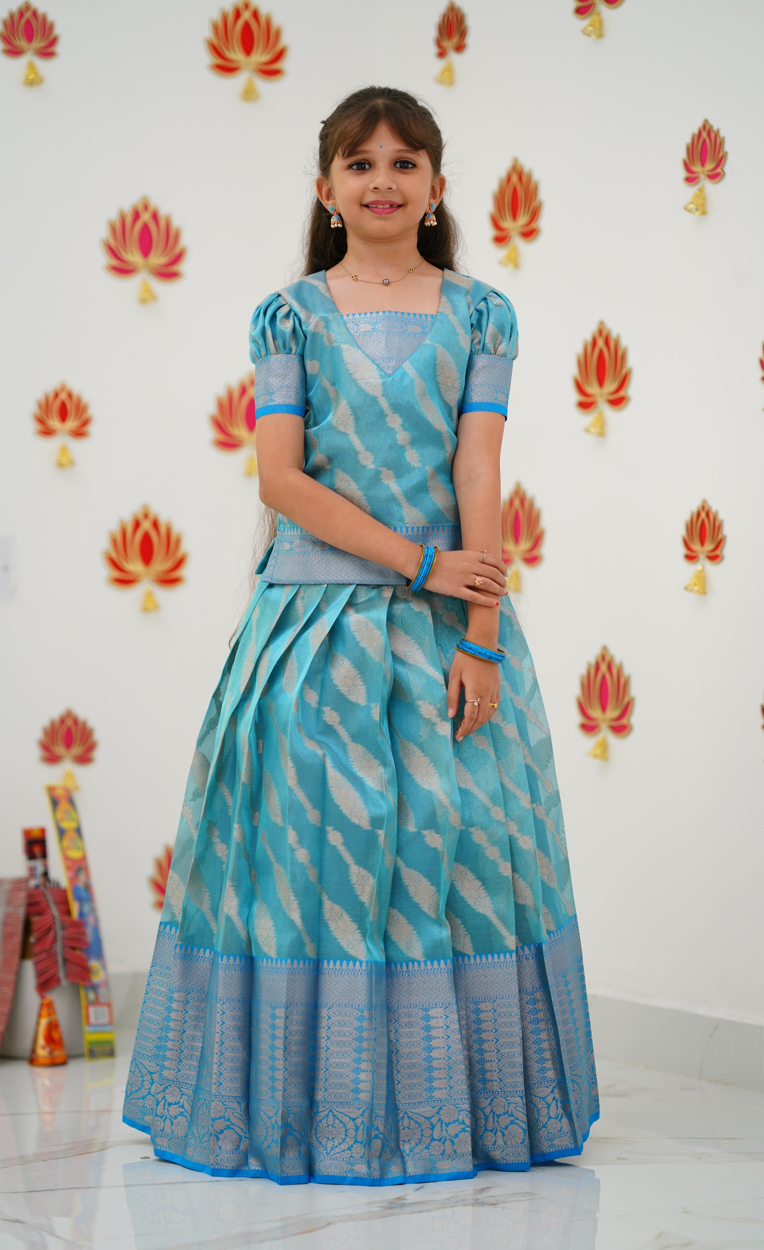 Organza Pavadai Sattai - Light Blue and Sky Blue