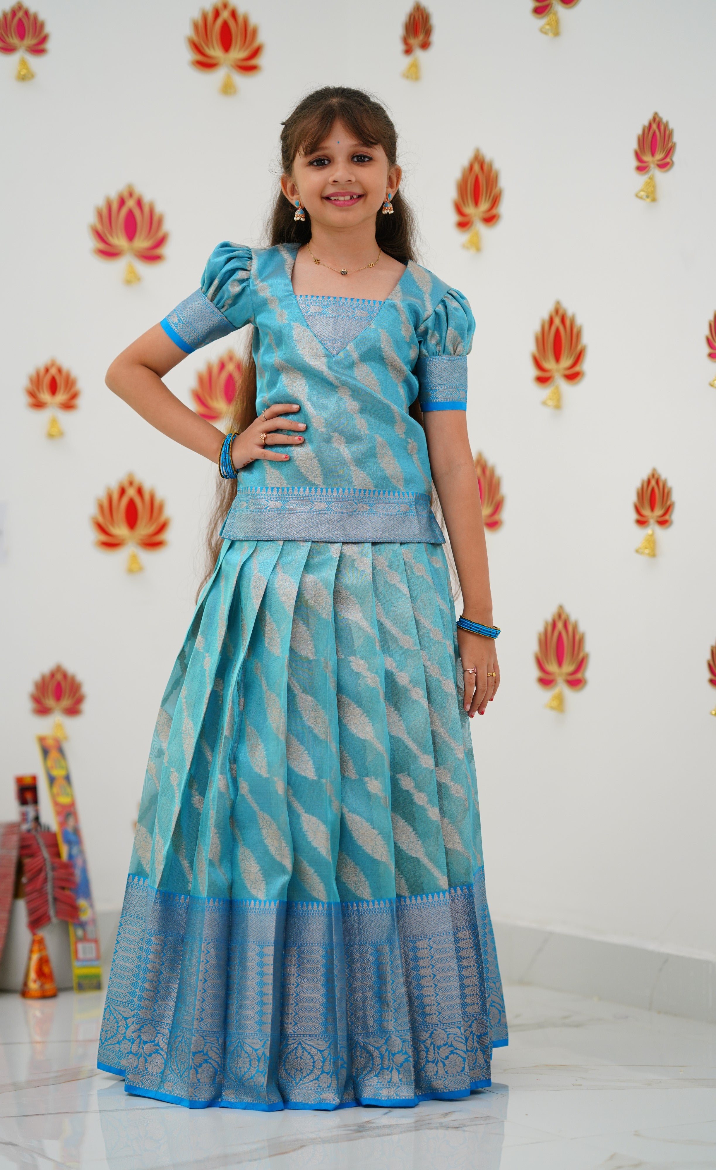 Organza Pavadai Sattai - Light Blue and Sky Blue