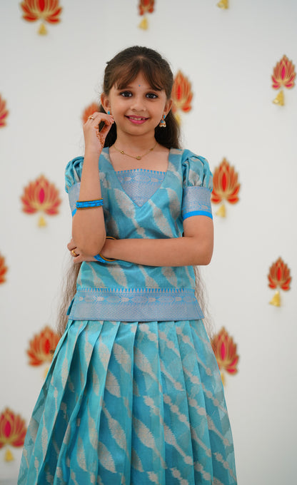 Organza Pavadai Sattai - Light Blue and Sky Blue