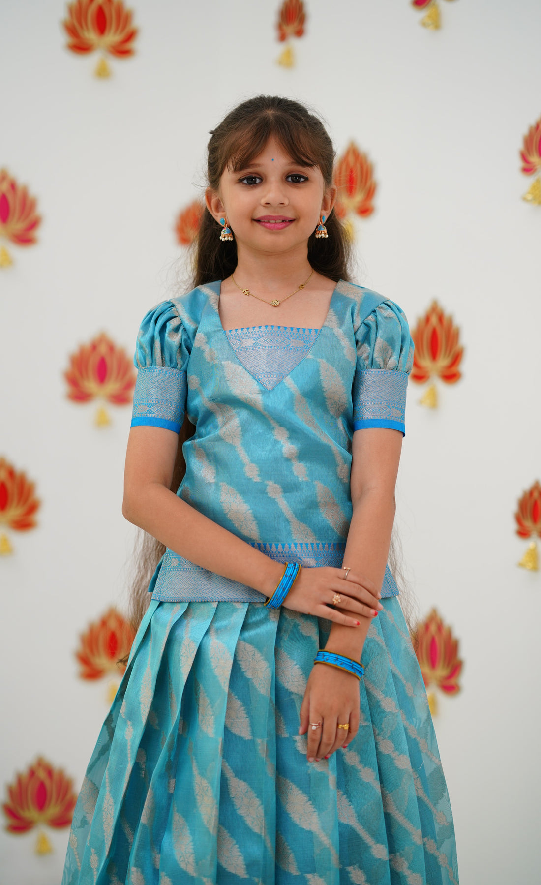 Organza Pavadai Sattai - Light Blue and Sky Blue