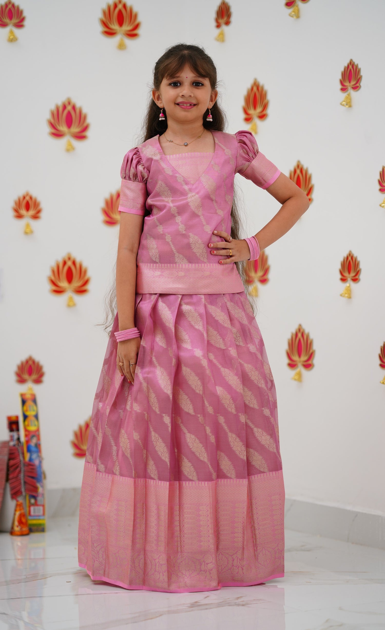 Organza Pavadai Sattai - Pink and Baby Pink