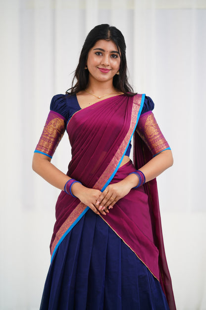 Padmaja - Navy Blue and Magenta  Cotton Halfsaree