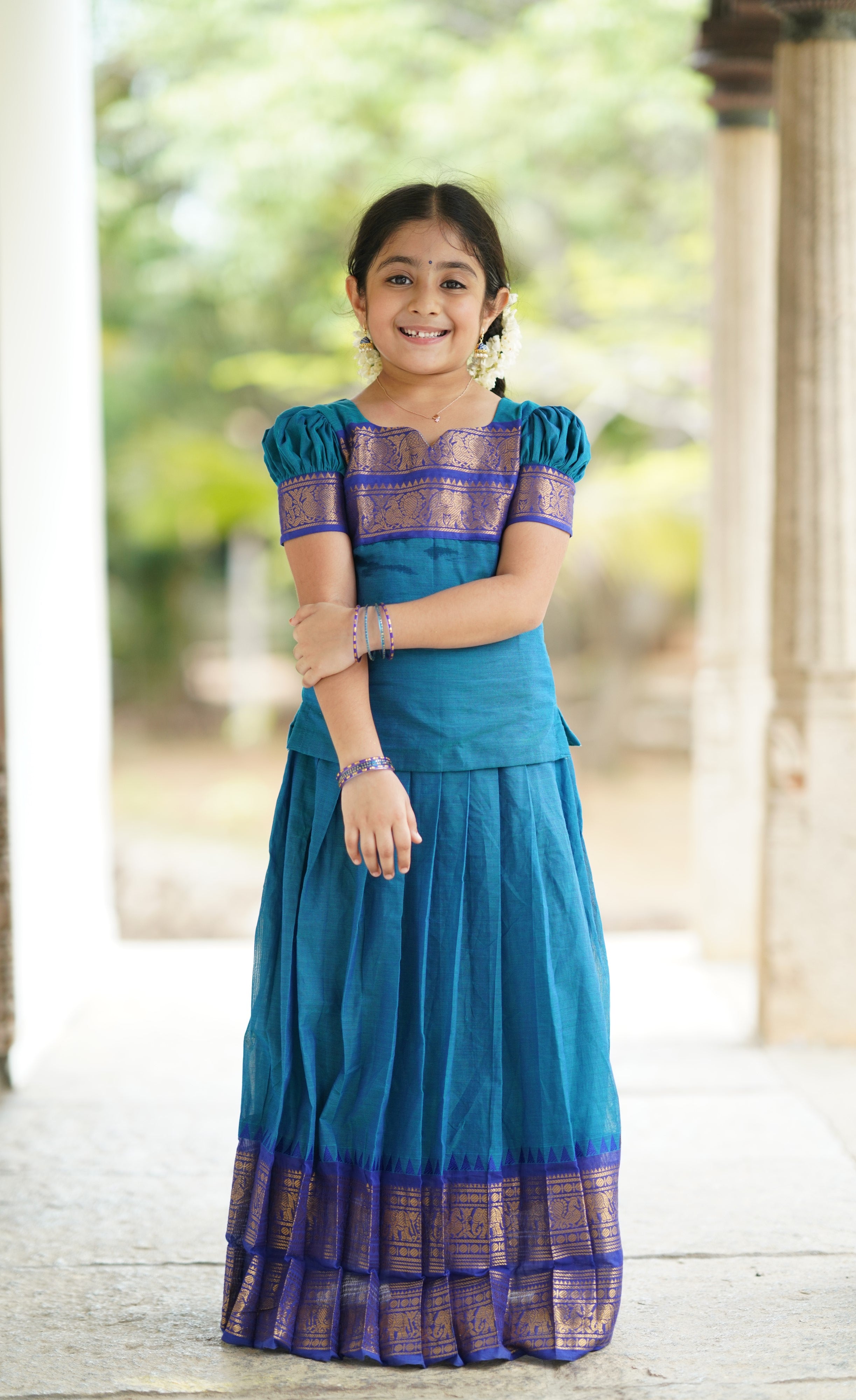 Padmaja Cotton Pavadai Sattai - Blue