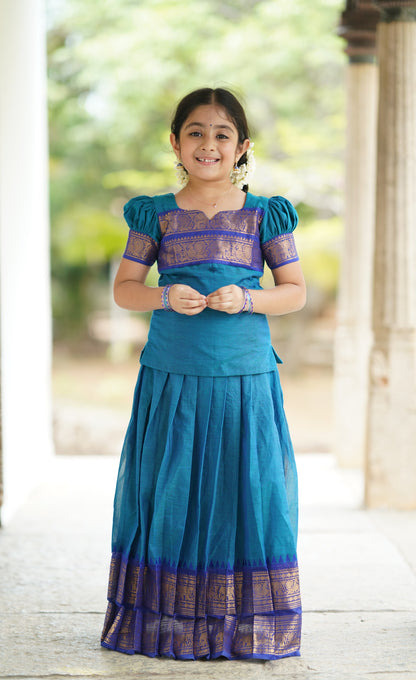 Padmaja Cotton Pavadai Sattai - Blue