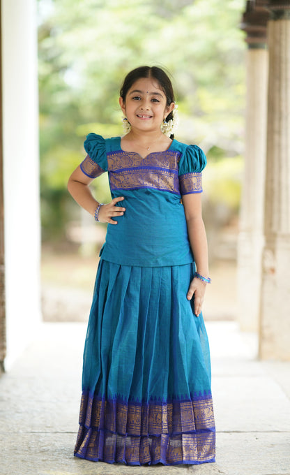 Padmaja Cotton Pavadai Sattai - Blue