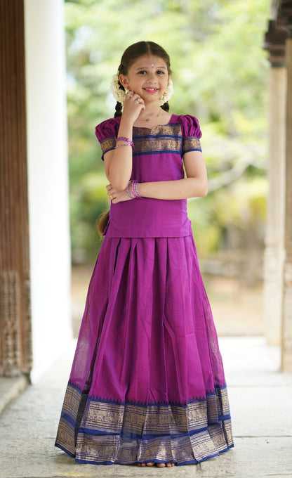 Padmaja Cotton Pavadai Sattai - Magenta