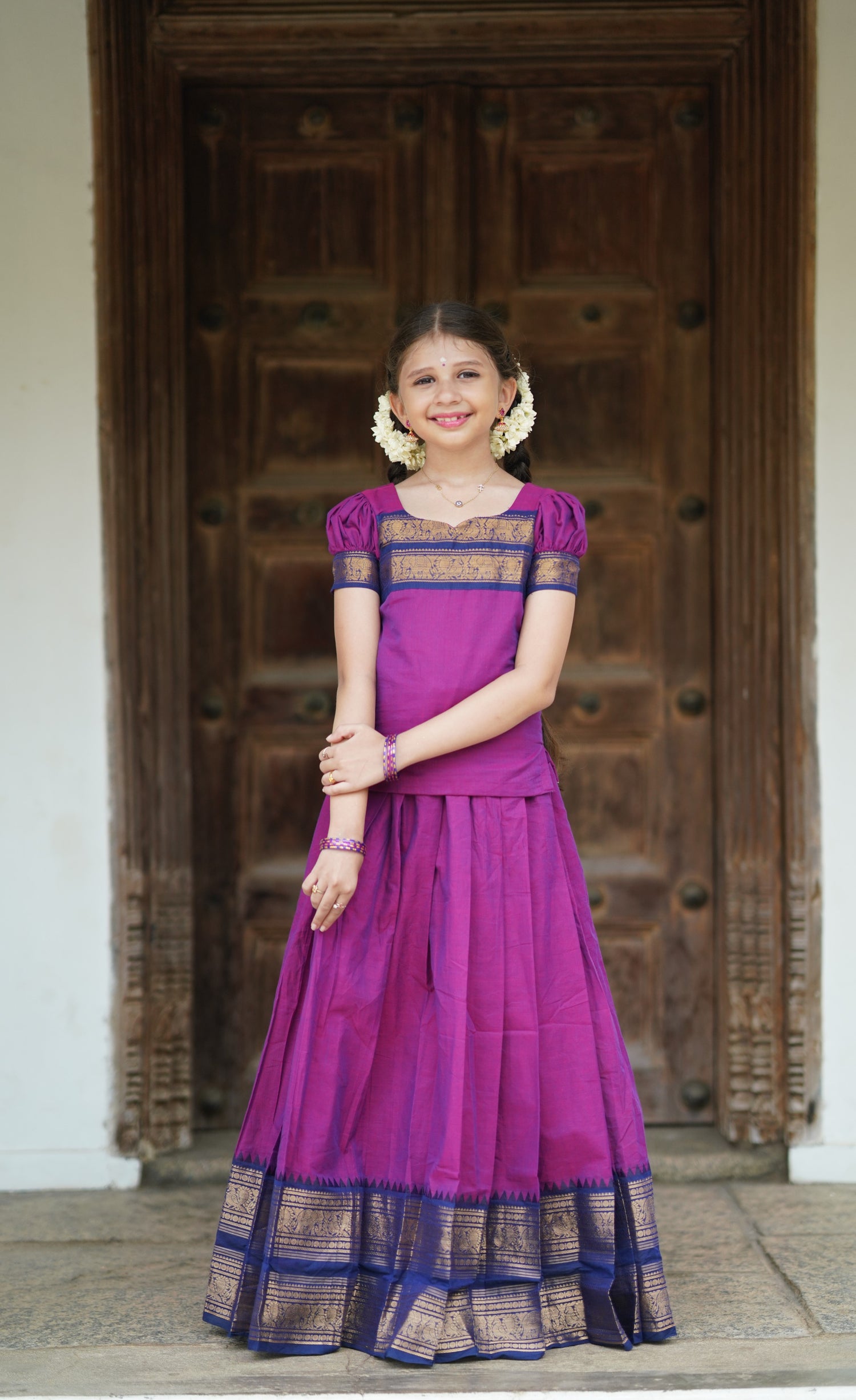 Padmaja Cotton Pavadai Sattai - Magenta