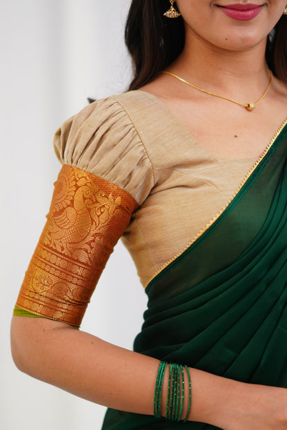 Padmaja - Off White and Bottle Green  Cotton Halfsaree