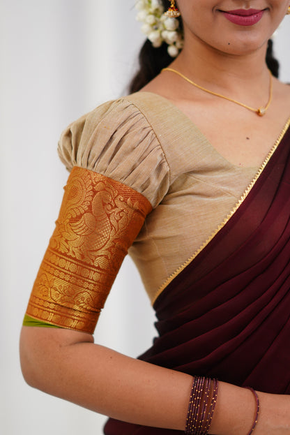 Padmaja - Half White  and Maroon  Cotton Halfsaree