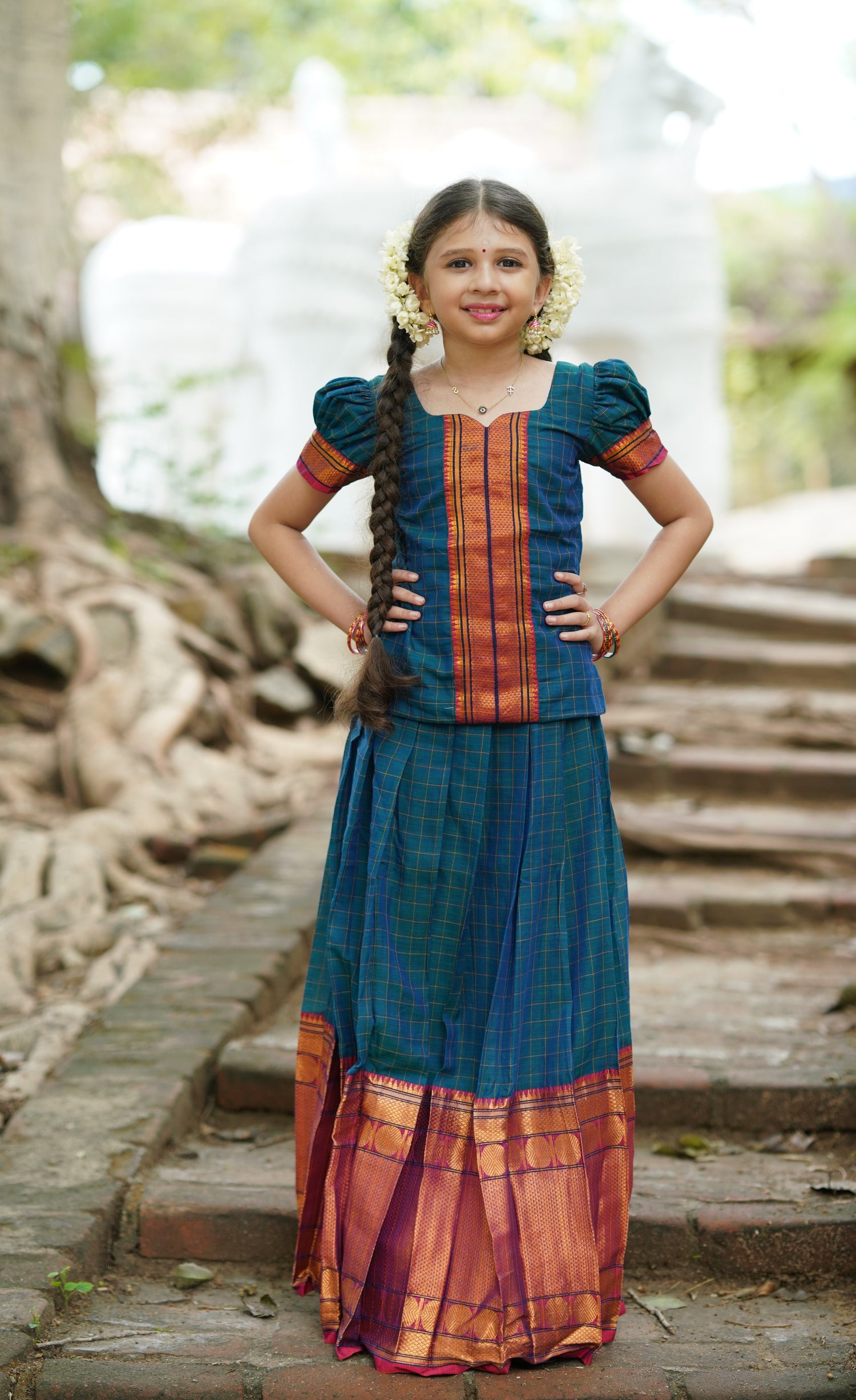 Padmaja Cotton Pavadai Sattai - Peacock Blue