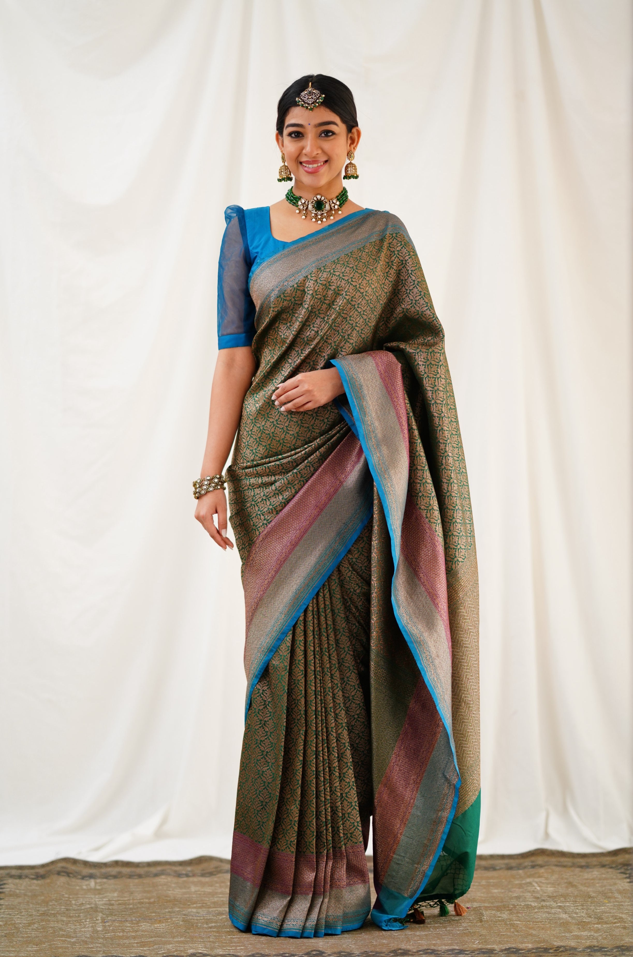 Antara Banarassi Silk Saree - Dark Green