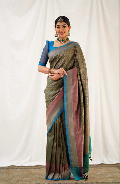 Antara Banarassi Silk Saree - Dark Green