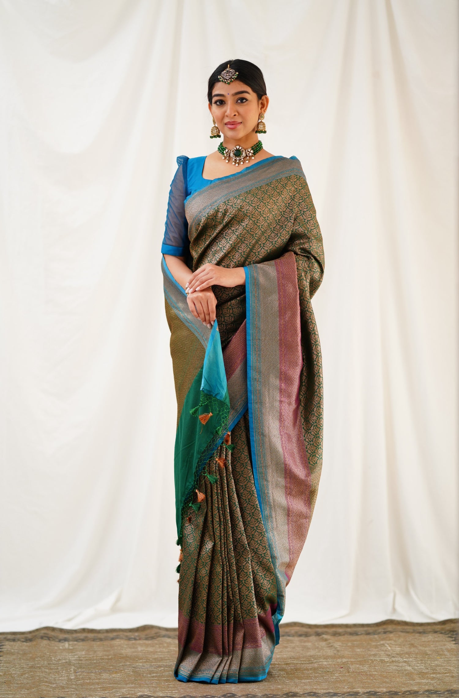 Antara Banarassi Silk Saree - Dark Green