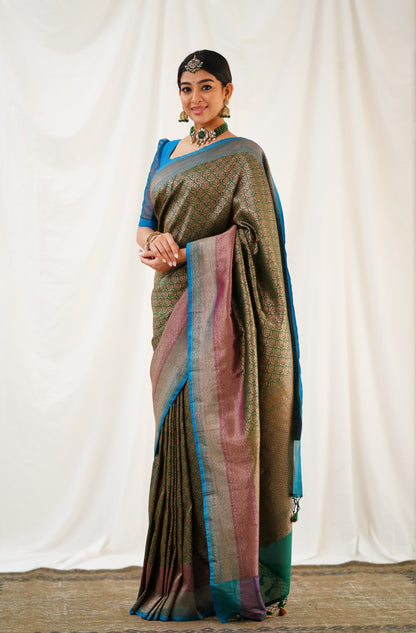 Antara Banarassi Silk Saree - Dark Green