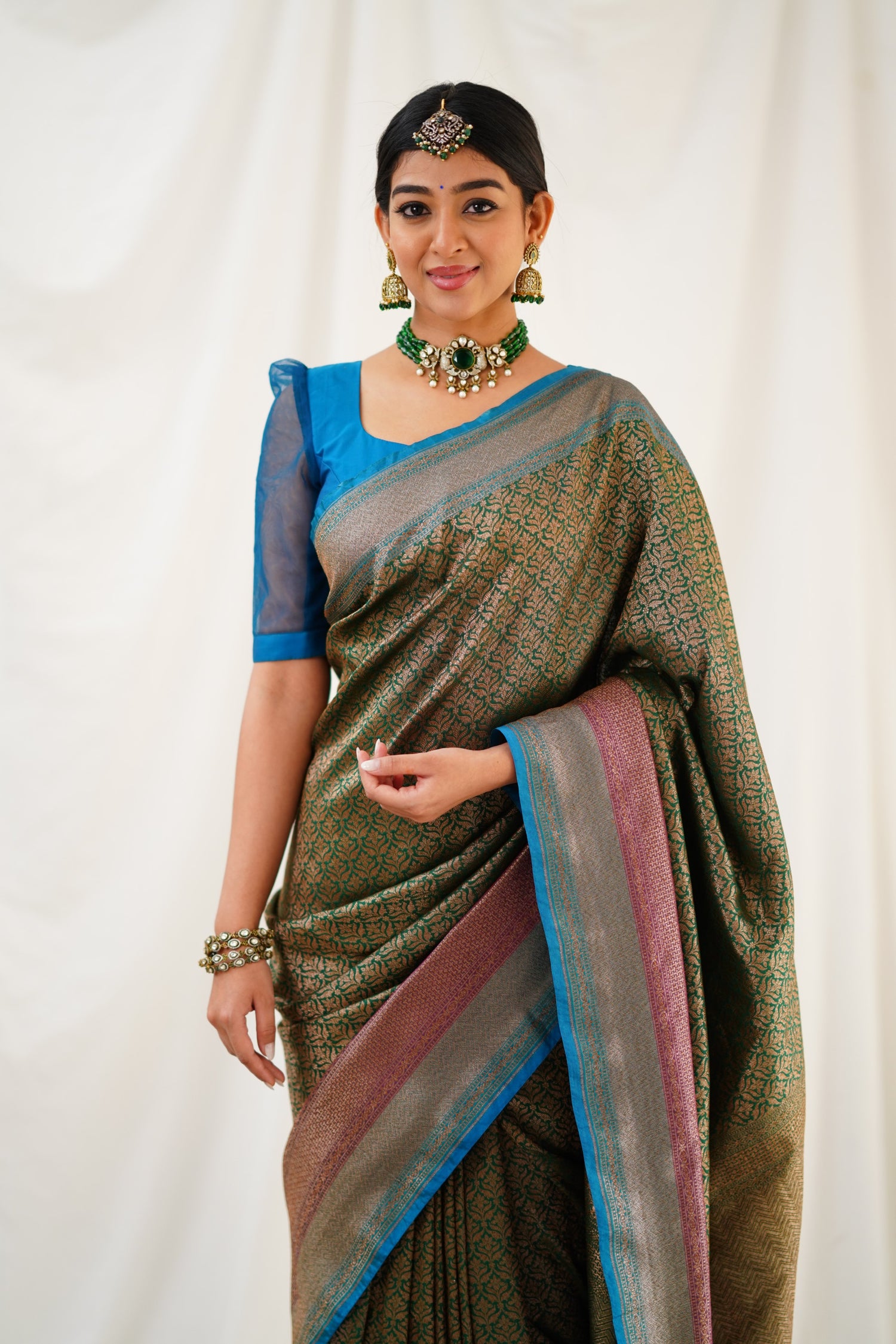 Antara Banarassi Silk Saree - Dark Green