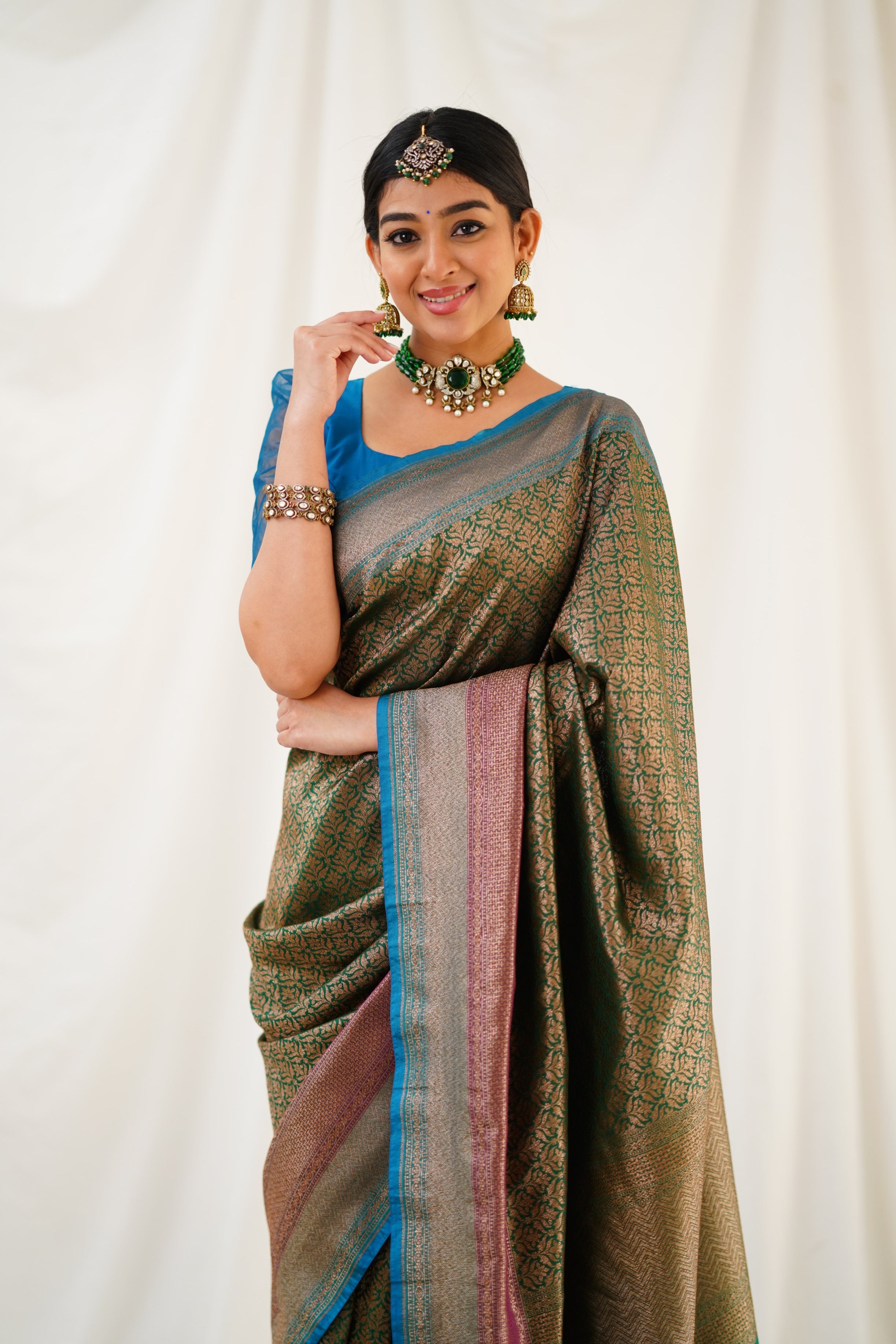 Antara Banarassi Silk Saree - Dark Green