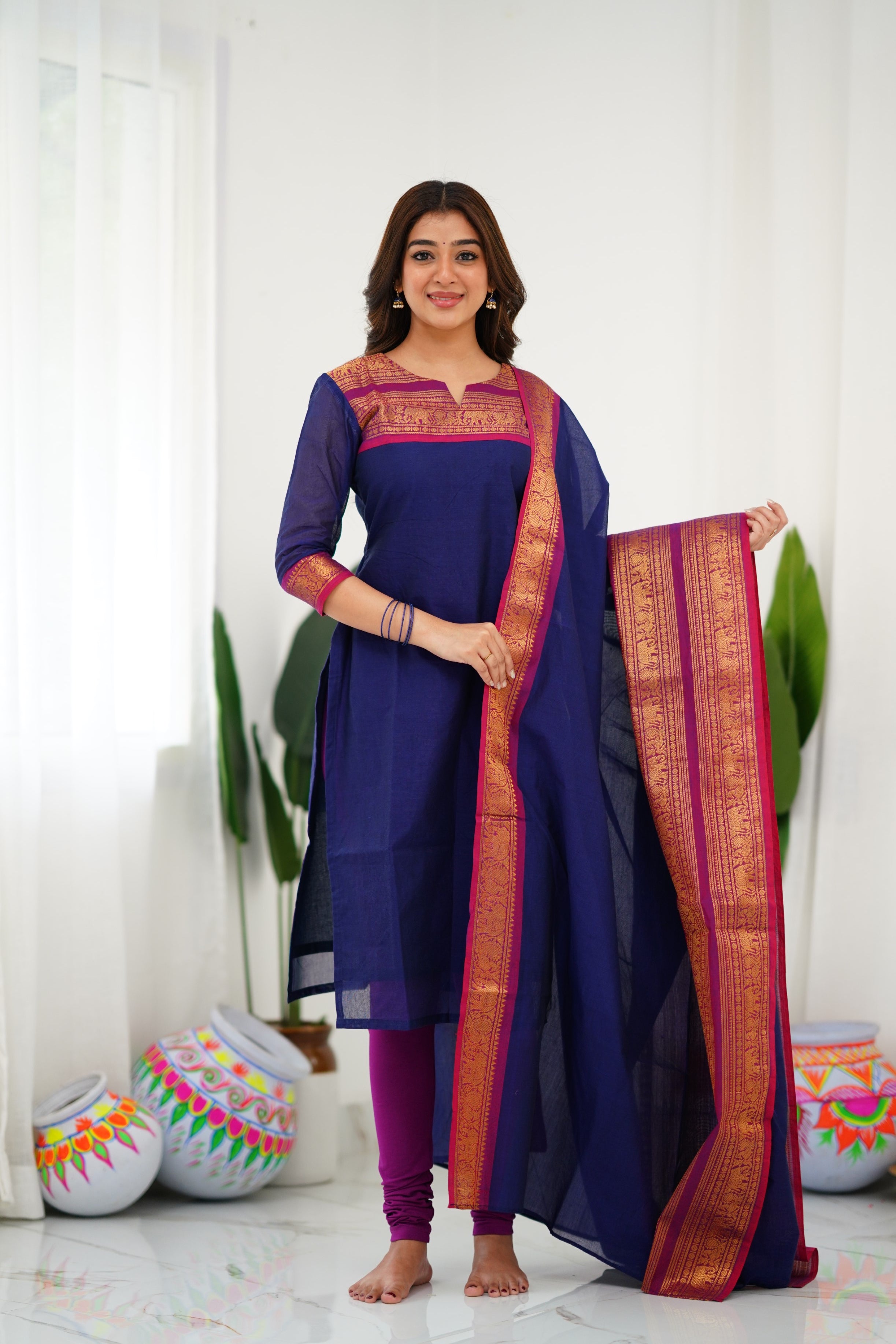 Meera Cotton Salwar - Navy Blue