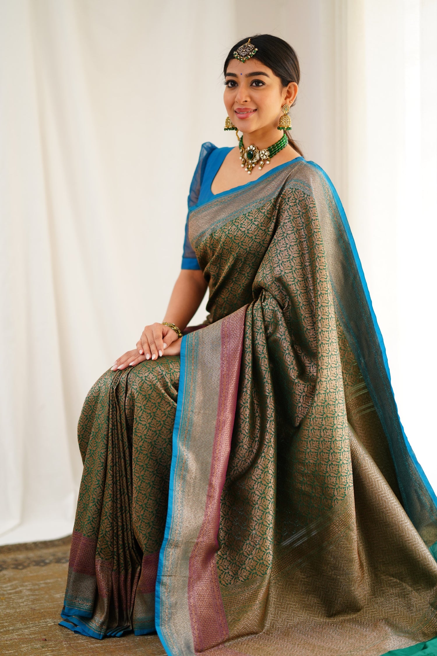 Antara Banarassi Silk Saree - Dark Green