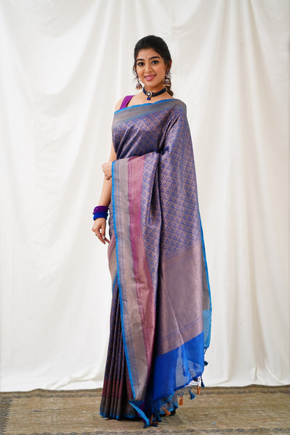 Antara Banarassi Silk Saree - Dark Blue